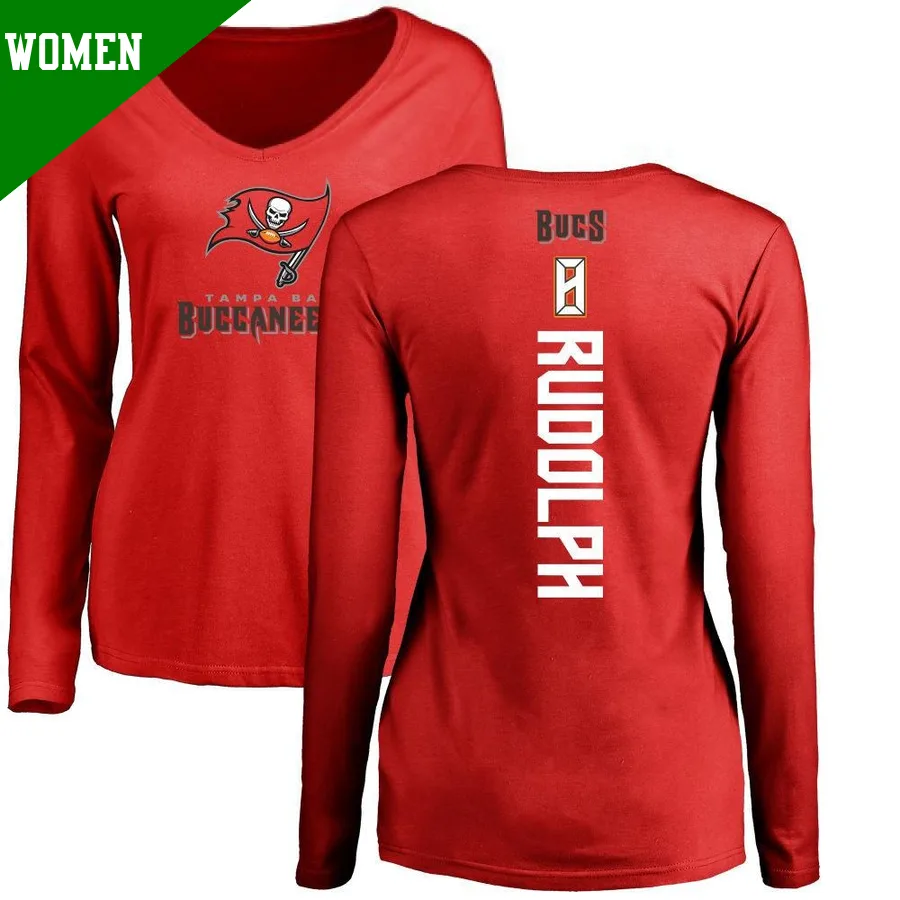 Women's Kyle Rudolph Tampa Bay Buccaneers Red ＃8 Backer Slim Fit Long Sleeve T-Shirt