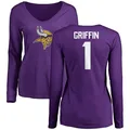Women's Shaquill Griffin Minnesota Vikings Purple ＃1 Name & Number Logo Slim Fit Long Sleeve T-Shirt