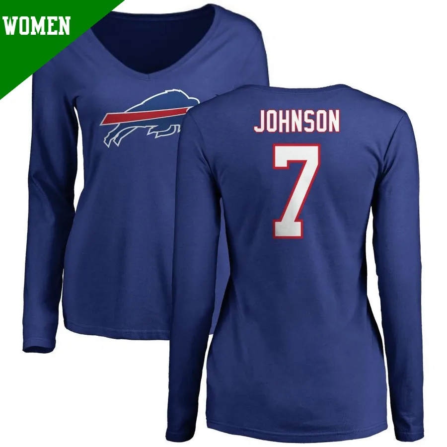 Women's Taron Johnson Buffalo Bills Royal ＃7 Name & Number Long Sleeve T-Shirt