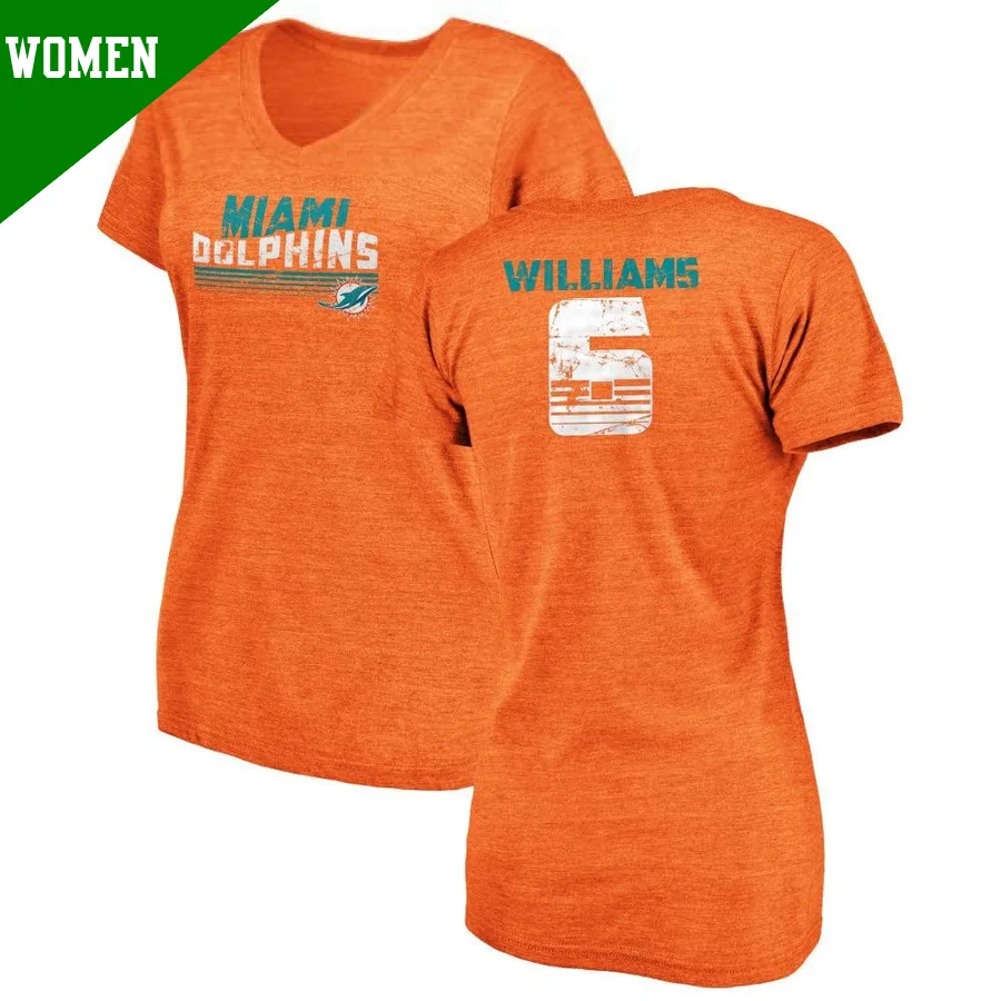 Women's Trill Williams Miami Dolphins Orange ＃6 Retro V-Neck T-Shirt