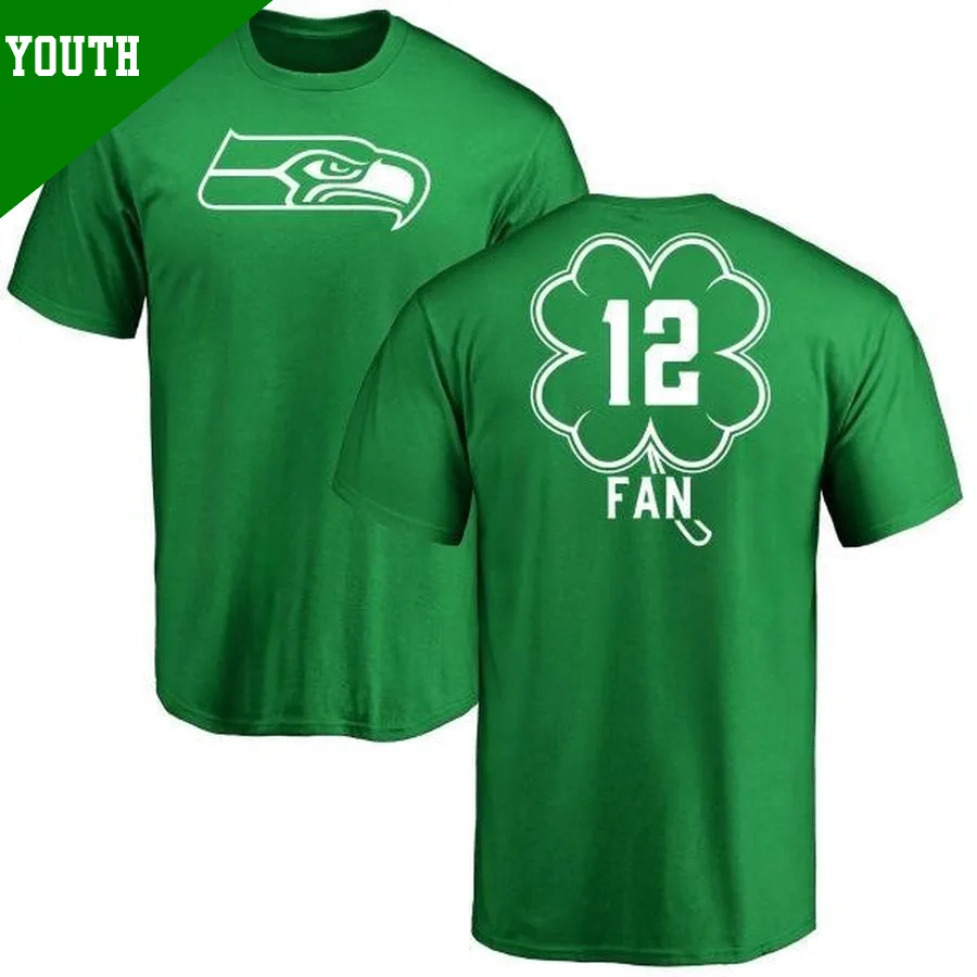Youth ＃12 12th Fan Seattle Seahawks Green St. Patrick's Day Name & Number T-Shirt