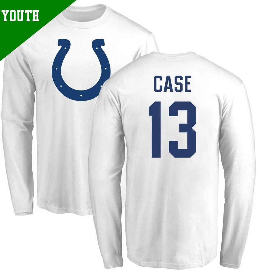 Youth ＃13 Kody Case Indianapolis Colts White Name & Number Logo Long Sleeve T-Shirt
