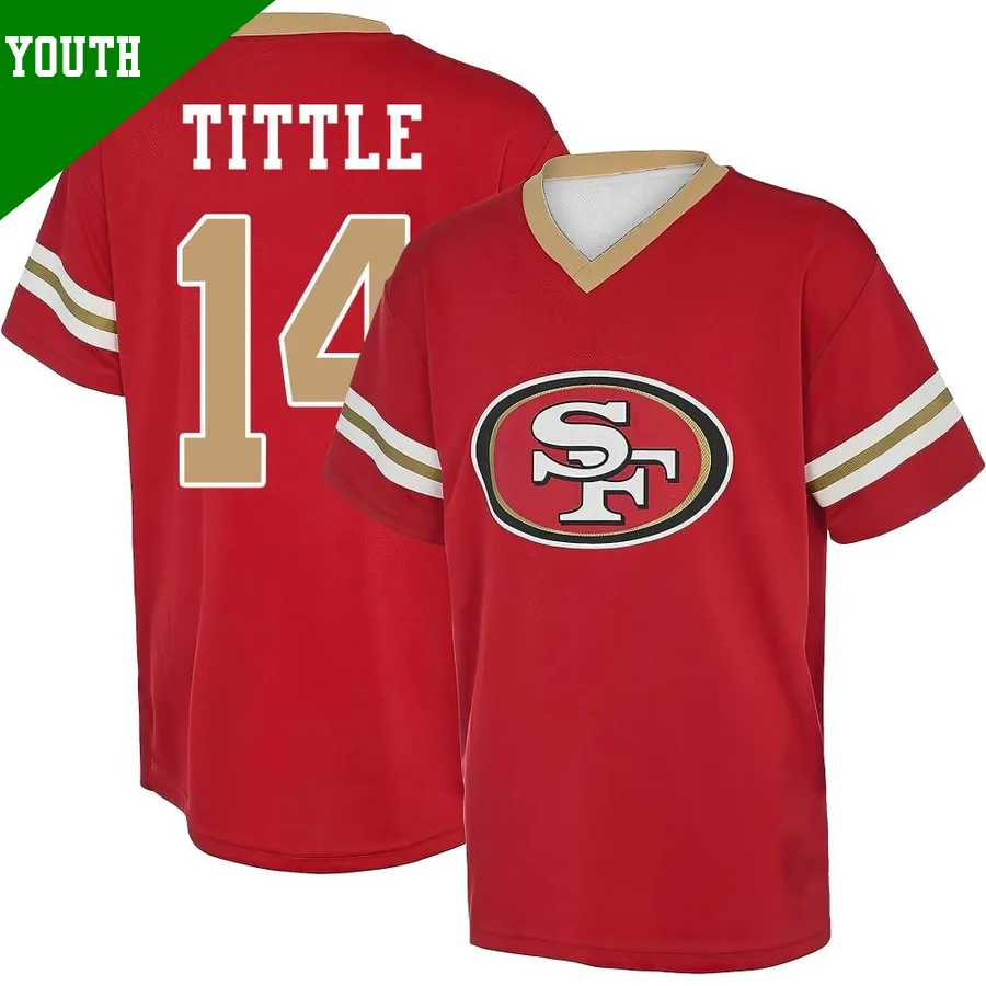 Youth ＃14 Y.A. Tittle San Francisco 49ers Red Game Name & Number Day V-Neck T-Shirt