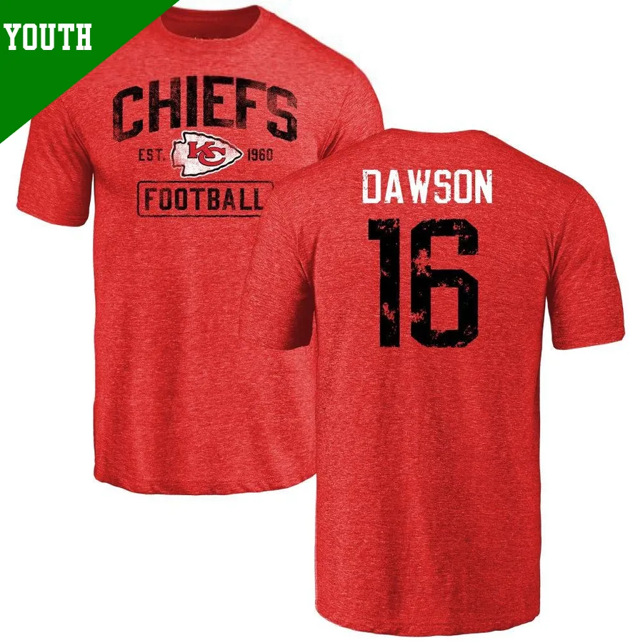 Youth ＃16 Len Dawson Kansas City Chiefs Red Distressed Name & Number T-Shirt