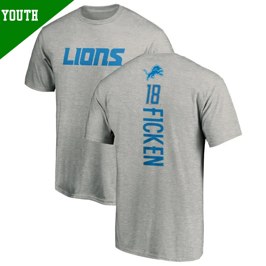 Youth ＃18 Sam Ficken Detroit Lions Backer T-Shirt Ash