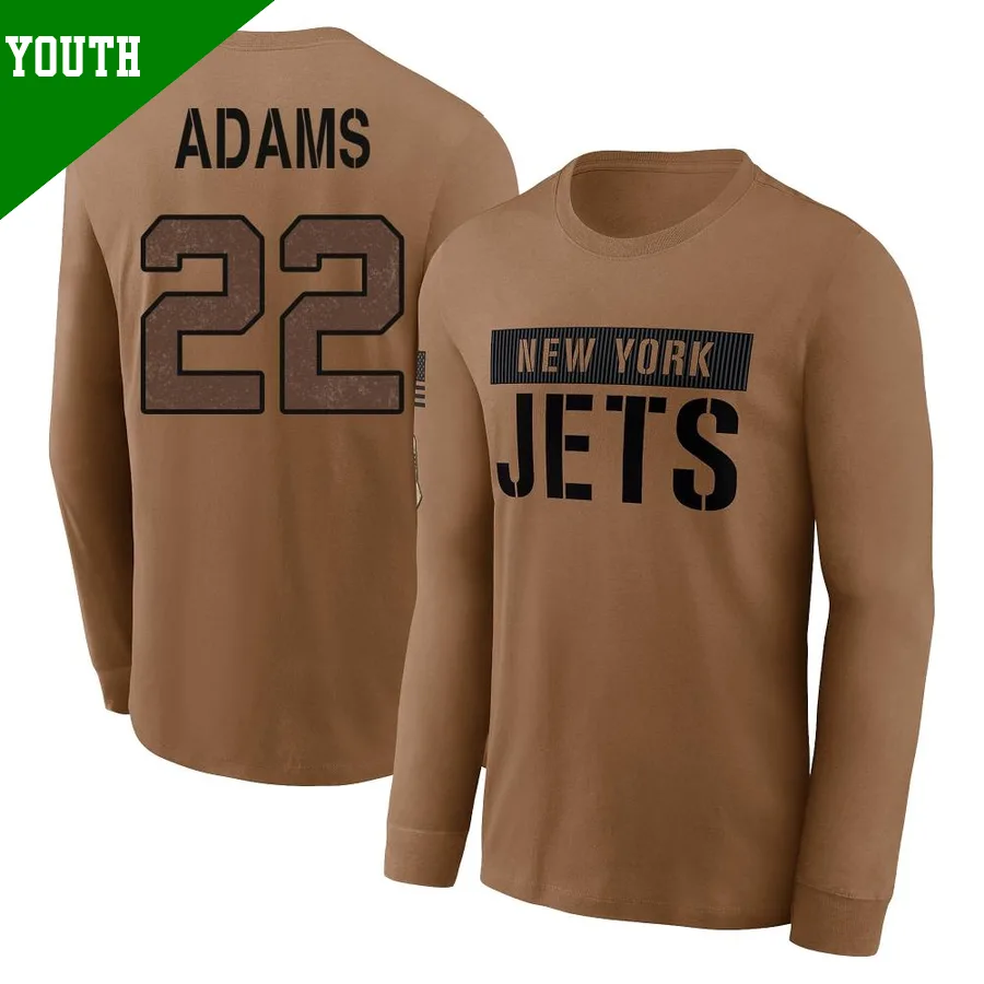 Youth ＃22 Tony Adams New York Jets Brown 2023 Salute To Service Long Sleeve T-Shirt