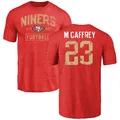 Youth ＃23 Christian McCaffrey San Francisco 49ers Red Distressed Name & Number T-Shirt