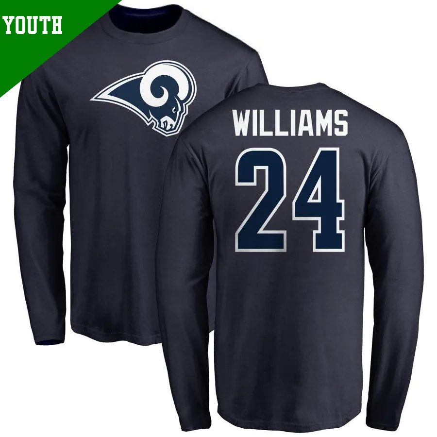 Youth ＃24 Darious Williams Los Angeles Rams Navy Name & Number Logo Long Sleeve T-Shirt