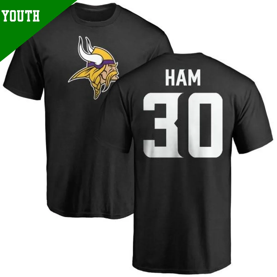 Youth ＃30 C.J. Ham Minnesota Vikings Black Name & Number Logo T-Shirt