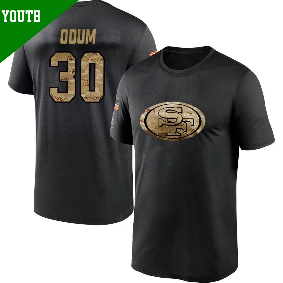 Youth ＃30 George Odum San Francisco 49ers Black 2020 Salute To Service Performance T-Shirt