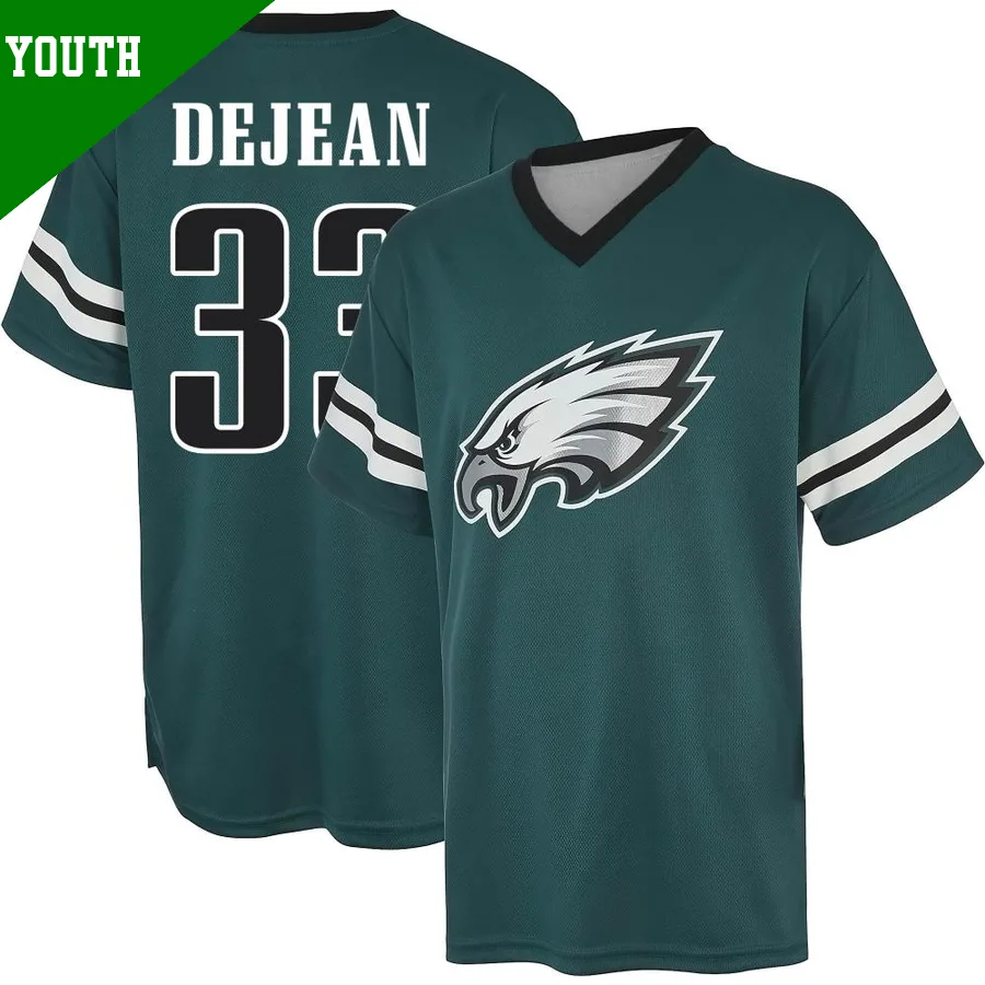 Youth ＃33 Cooper DeJean Philadelphia Eagles Green Game Midnight Name & Number Day V-Neck T-Shirt