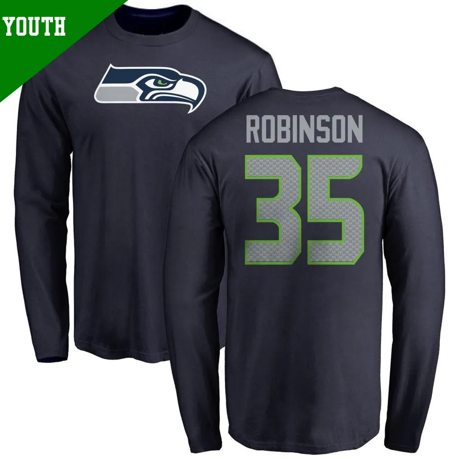 Youth ＃35 Kairee Robinson Seattle Seahawks Navy Name & Number Logo Long Sleeve T-Shirt