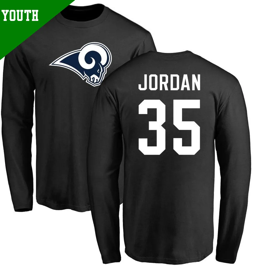 Youth ＃35 Michael Jordan Los Angeles Rams Black Name & Number Logo Long Sleeve T-Shirt