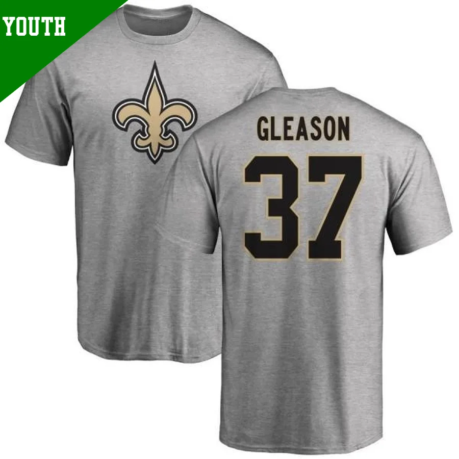 Youth ＃37 Steve Gleason New Orleans Saints Name & Number Logo T-Shirt Ash