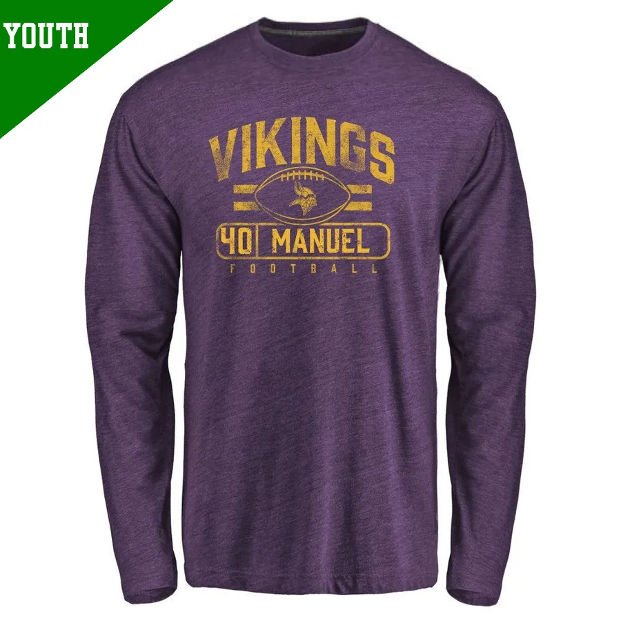 Youth ＃40 Donovan Manuel Minnesota Vikings Purple Flanker Long Sleeve T-Shirt