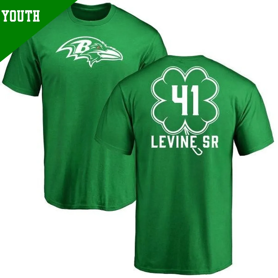 Youth ＃41 Anthony Levine Sr. Baltimore Ravens Green St. Patrick's Day Name & Number T-Shirt