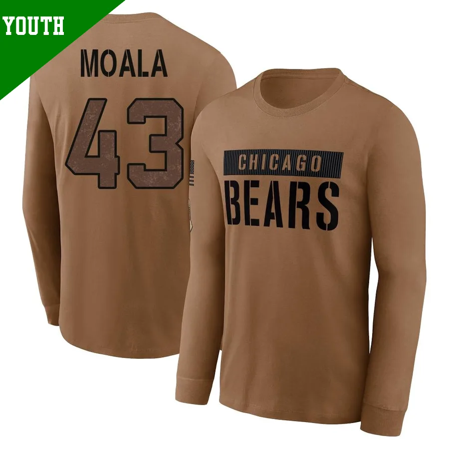 Youth ＃43 Paul Moala Chicago Bears Brown 2023 Salute To Service Long Sleeve T-Shirt