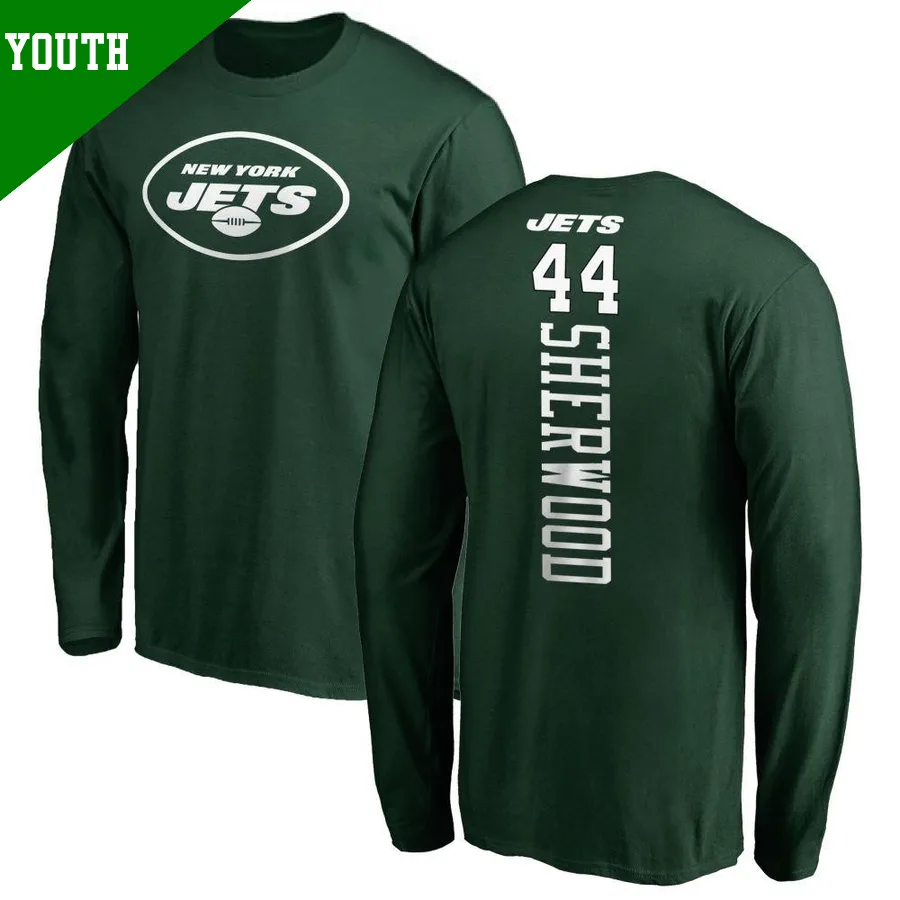 Youth ＃44 Jamien Sherwood New York Jets Green Backer Long Sleeve T-Shirt