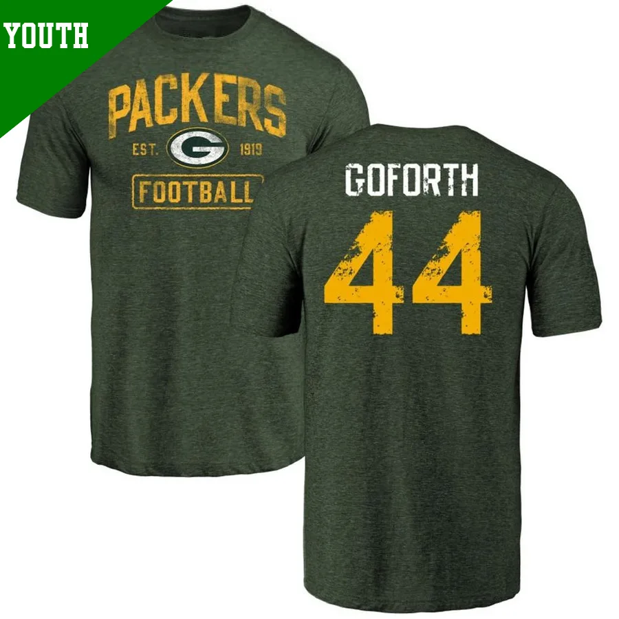 Youth ＃44 Ralen Goforth Green Bay Packers Green Distressed Name & Number T-Shirt