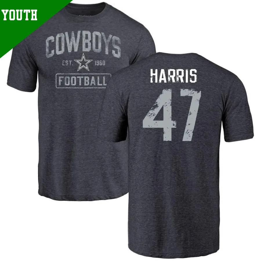 Youth ＃47 Darius Harris Dallas Cowboys Navy Distressed Name & Number T-Shirt