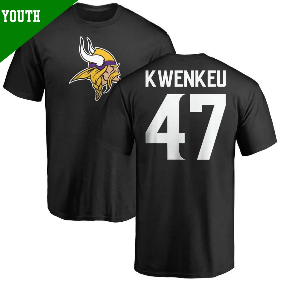 Youth ＃47 William Kwenkeu Minnesota Vikings Black Name & Number Logo T-Shirt