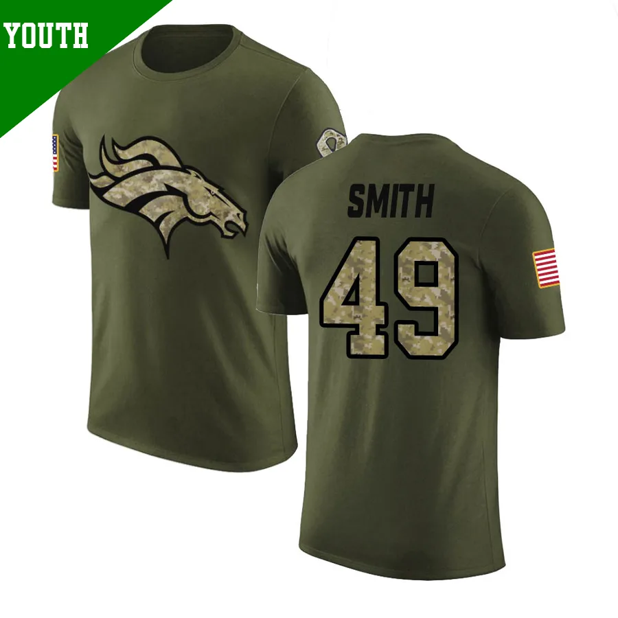 Youth ＃49 Dennis Smith Denver Broncos Olive Legend Salute to Service T-Shirt