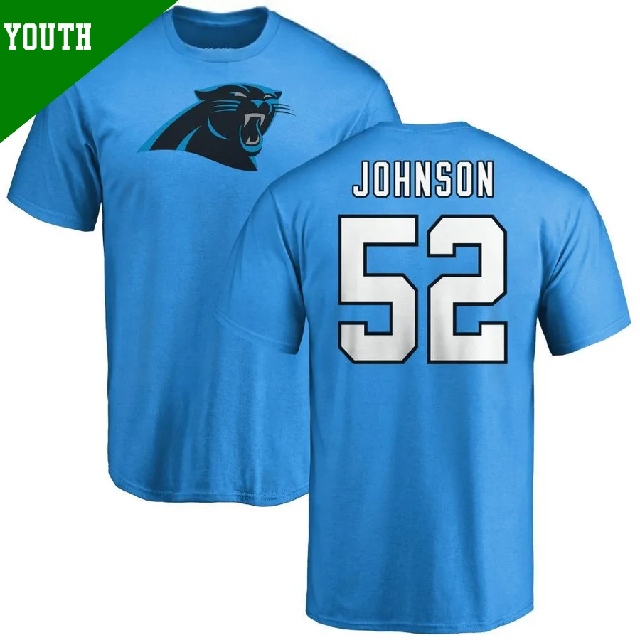 Youth ＃52 DJ Johnson Carolina Panthers Blue Name & Number Logo T-Shirt