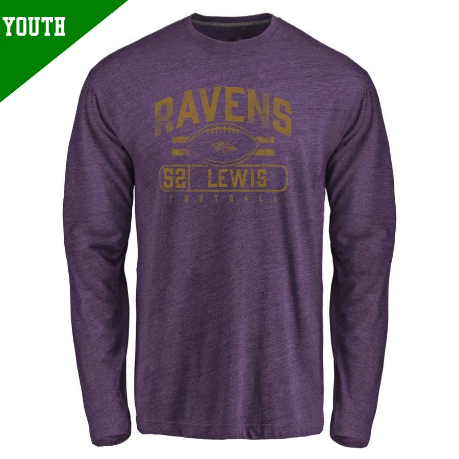 Youth ＃52 Ray Lewis Baltimore Ravens Purple Flanker Long Sleeve T-Shirt