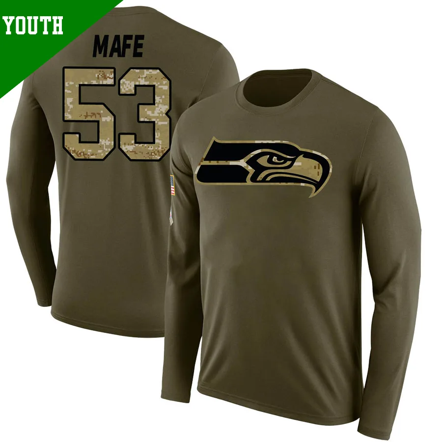 Youth ＃53 Boye Mafe Seattle Seahawks Olive Legend Salute to Service Sideline Long Sleeve T-Shirt