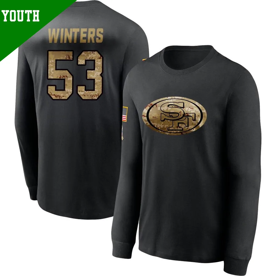 Youth ＃53 Dee Winters San Francisco 49ers Black 2020 Salute To Service Sideline Performance Long Sleeve T-Shirt