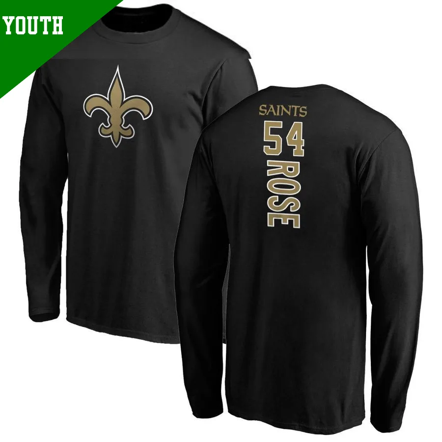 Youth ＃54 Mike Rose New Orleans Saints Black Backer Long Sleeve T-Shirt