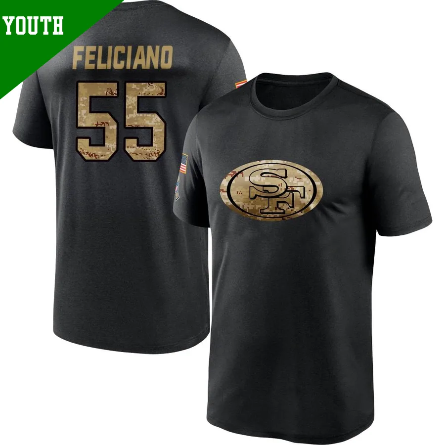Youth ＃55 Jon Feliciano San Francisco 49ers Black 2020 Salute To Service Performance T-Shirt
