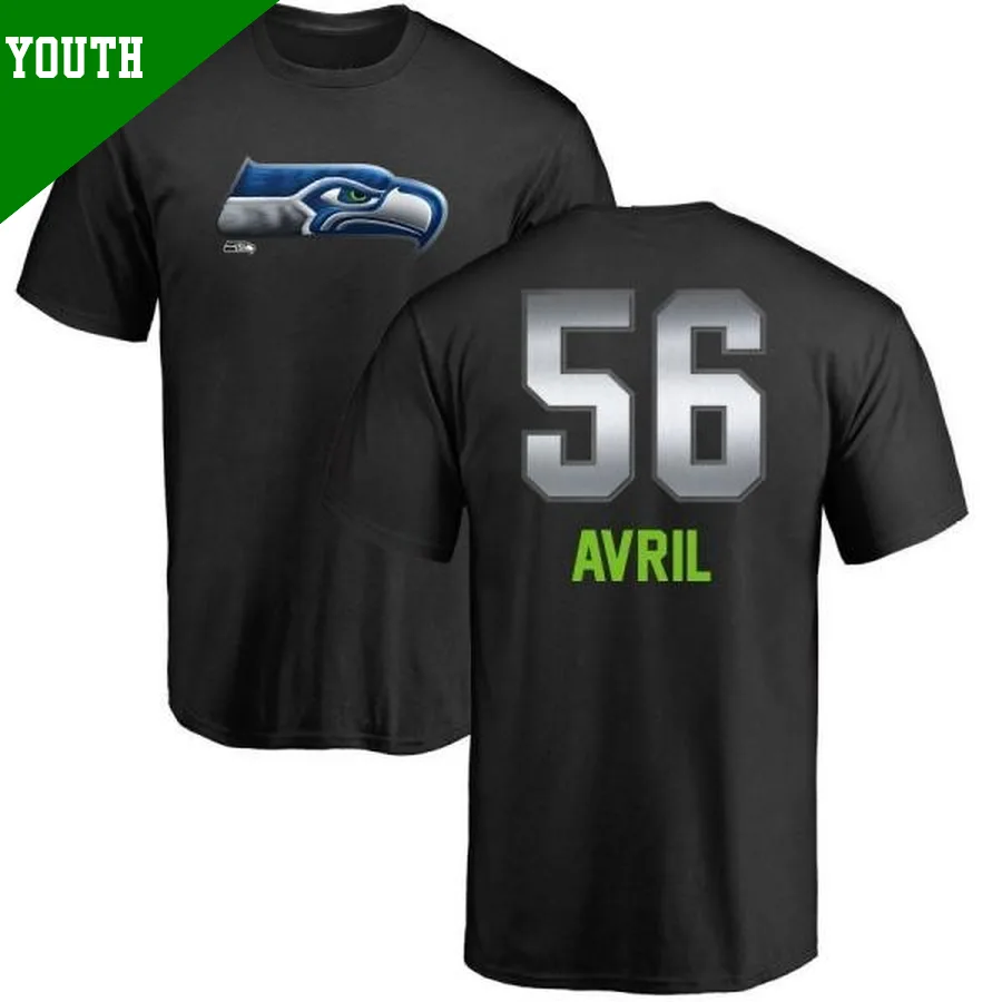 Youth ＃56 Cliff Avril Seattle Seahawks Black Midnight Mascot T-Shirt