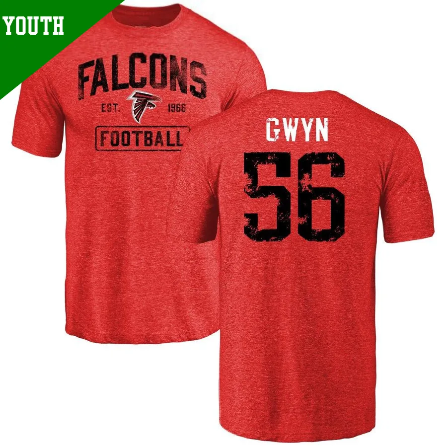 Youth ＃56 Jovaughn Gwyn Atlanta Falcons Red Distressed Name & Number T-Shirt