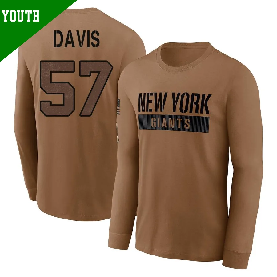 Youth ＃57 Jarrad Davis New York Giants Brown 2023 Salute To Service Long Sleeve T-Shirt