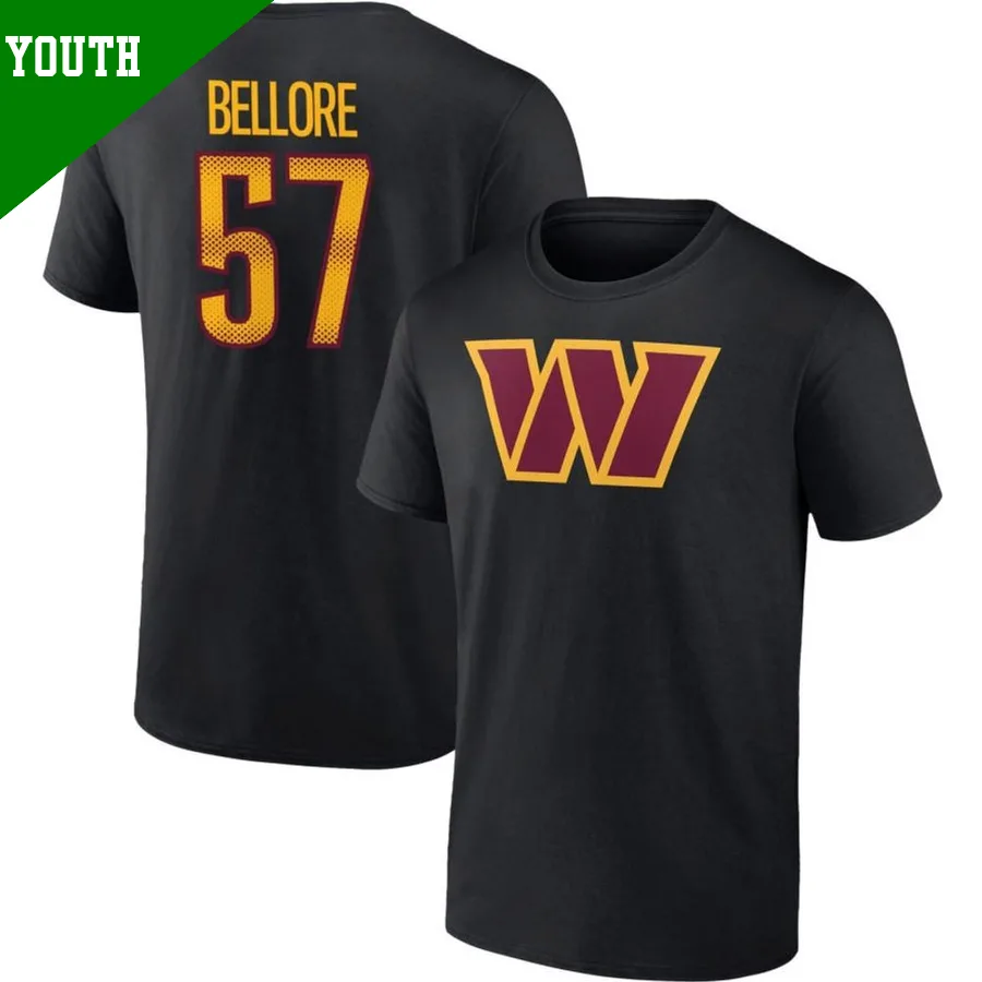 Youth ＃57 Nick Bellore Washington Commanders Black Name & Number T-Shirt