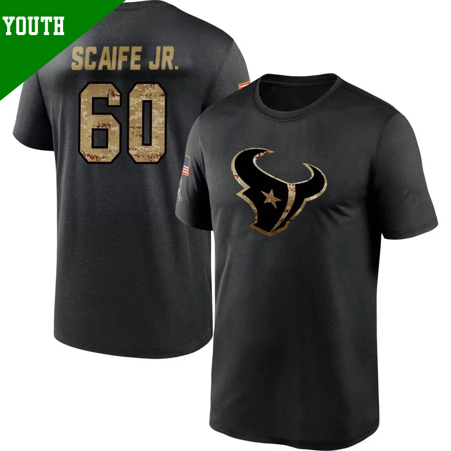 Youth ＃60 DJ Scaife Jr. Houston Texans Black 2020 Salute To Service Performance T-Shirt