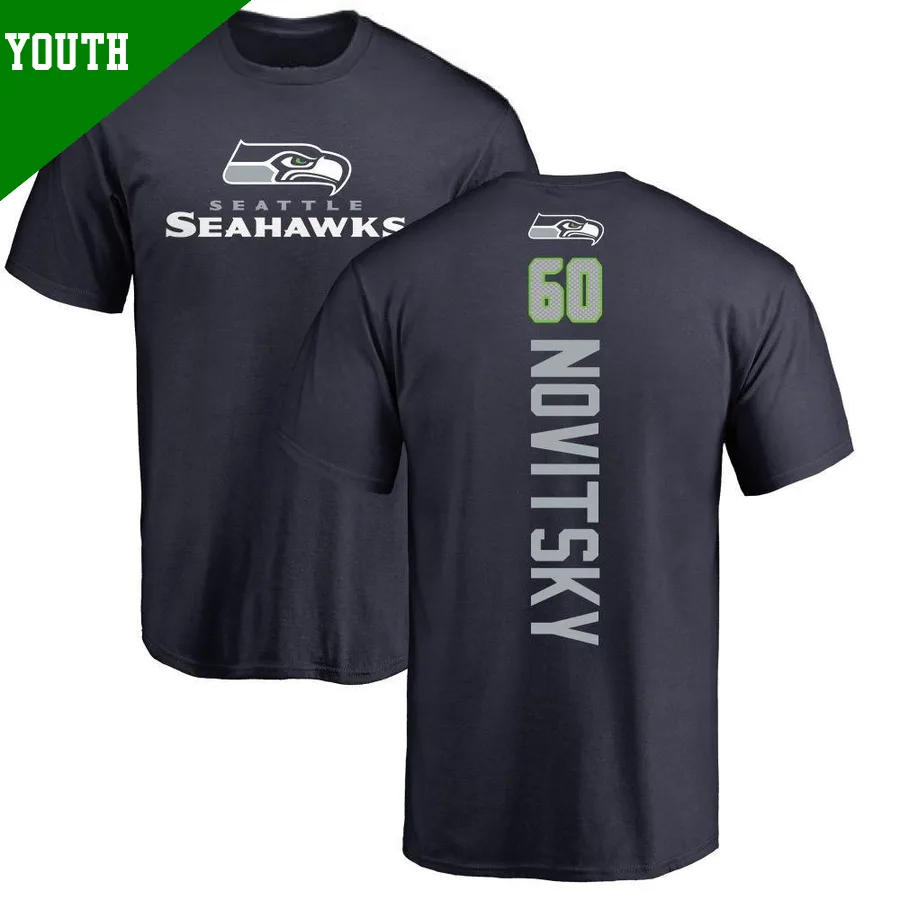 Youth ＃60 Michael Novitsky Seattle Seahawks Navy Backer T-Shirt