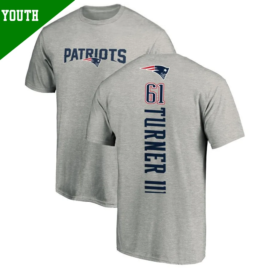 Youth ＃61 Charles Turner III New England Patriots Backer T-Shirt Ash