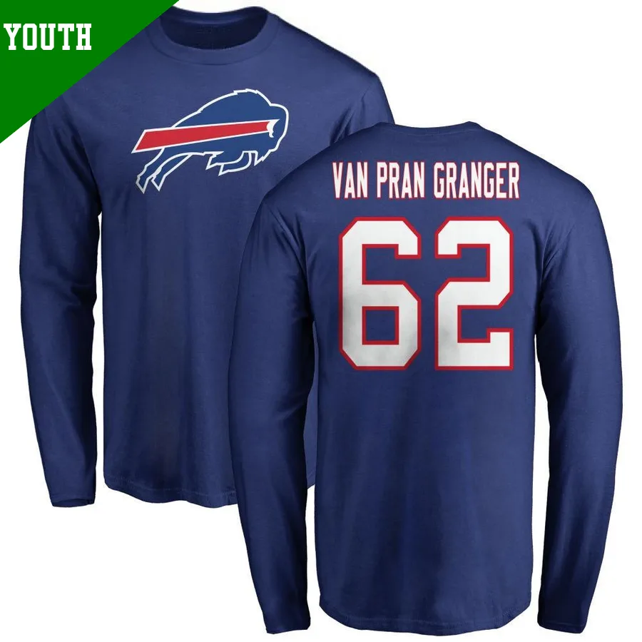 Youth ＃62 Sedrick Van Pran-Granger Buffalo Bills Royal Name & Number Logo Long Sleeve T-Shirt