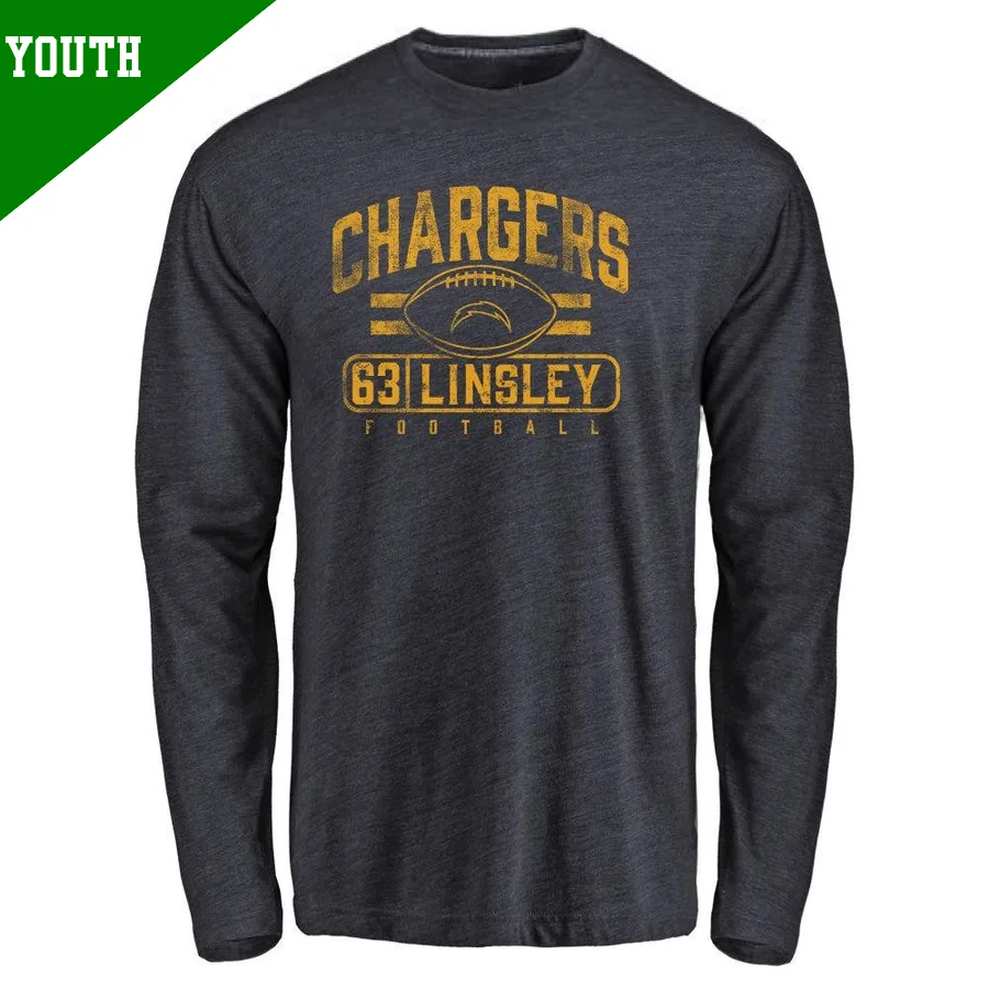Youth ＃63 Corey Linsley Los Angeles Chargers Navy Flanker Long Sleeve T-Shirt