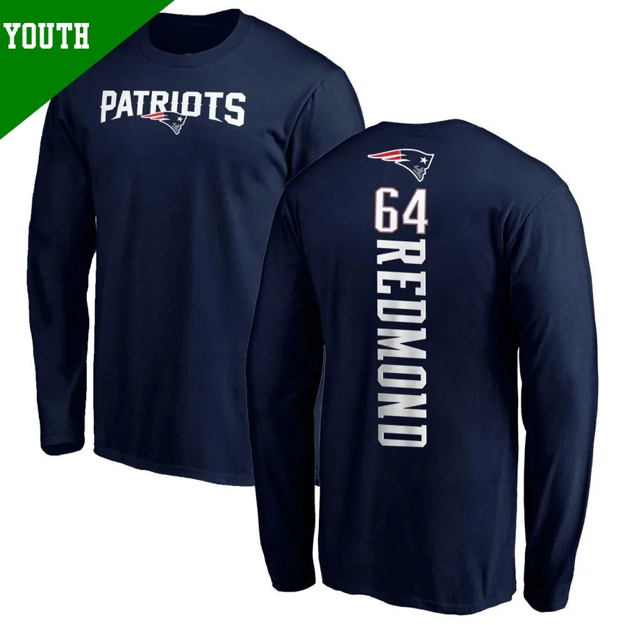 Youth ＃64 Alex Redmond New England Patriots Navy Backer Long Sleeve T-Shirt