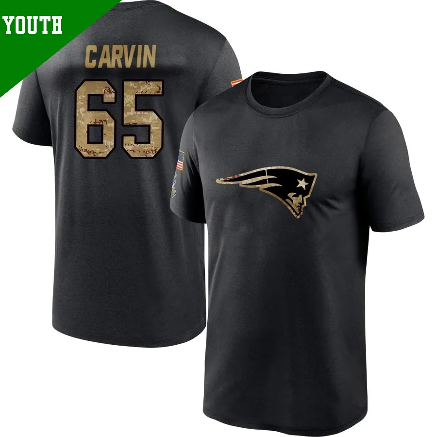 Youth ＃65 Jerome Carvin New England Patriots Black 2020 Salute To Service Performance T-Shirt