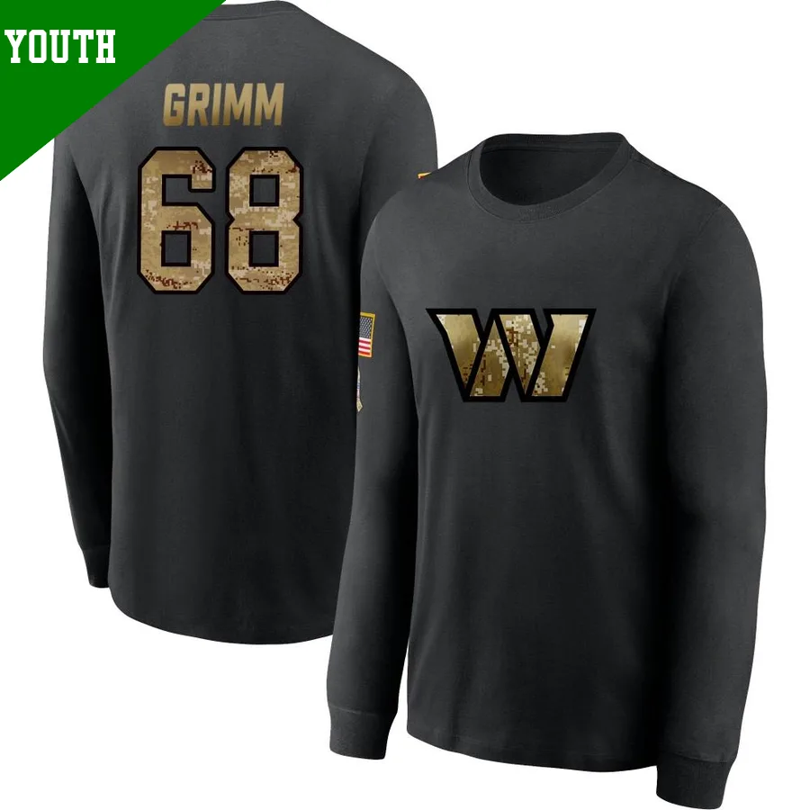 Youth ＃68 Russ Grimm Washington Commanders Black 2020 Salute To Service Sideline Performance Long Sleeve T-Shirt