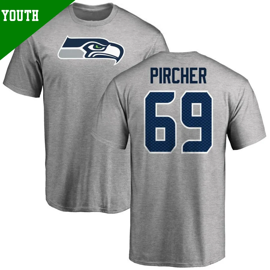 Youth ＃69 Max Pircher Seattle Seahawks Name & Number Logo T-Shirt Ash