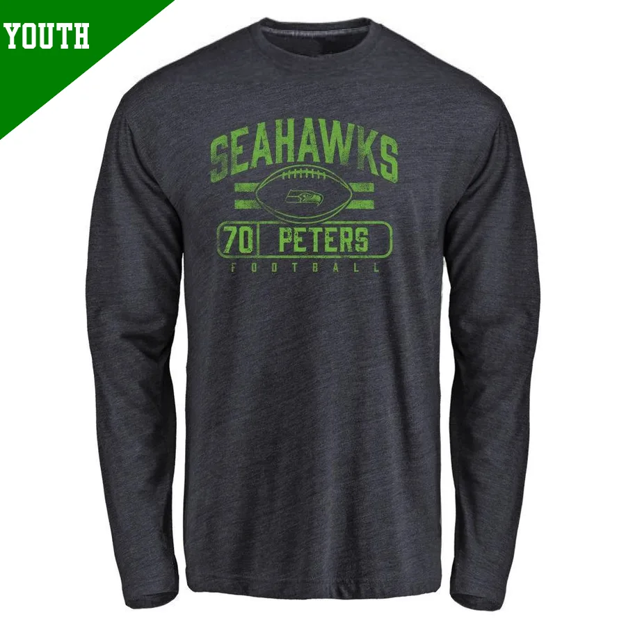 Youth ＃70 Jason Peters Seattle Seahawks Navy Flanker Long Sleeve T-Shirt