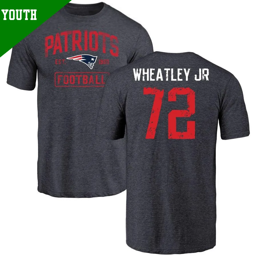 Youth ＃72 Tyrone Wheatley Jr. New England Patriots Navy Distressed Name & Number T-Shirt