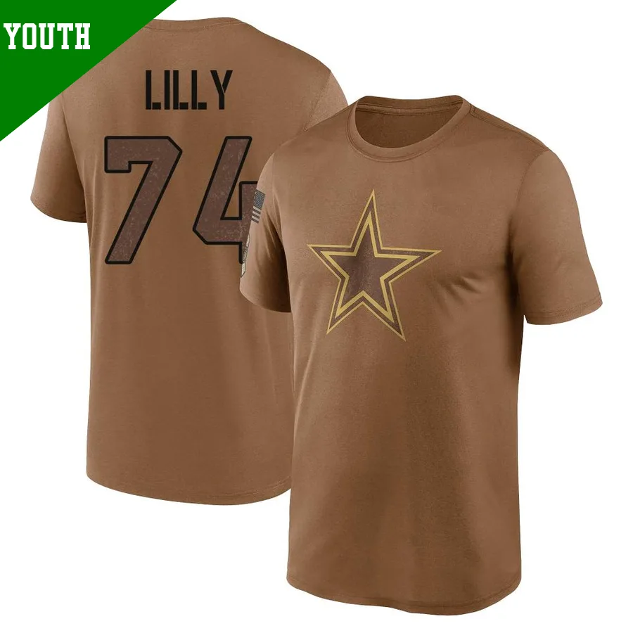 Youth ＃74 Bob Lilly Dallas Cowboys Brown Legend 2023 Salute To Service Performance T-Shirt