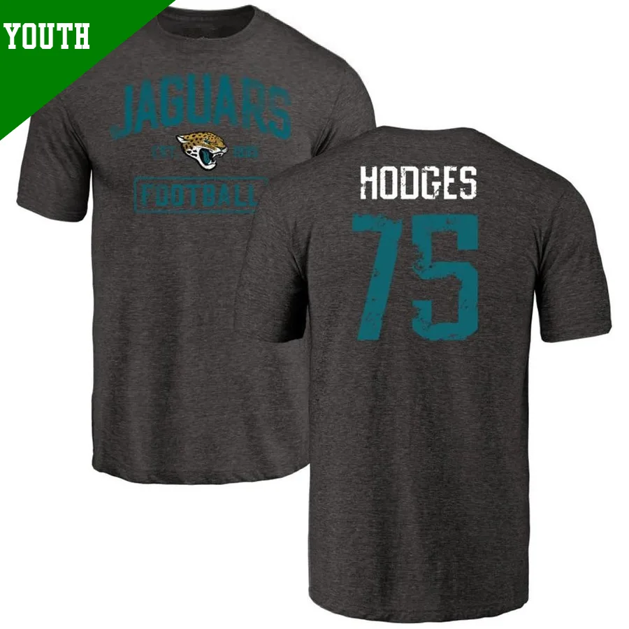 Youth ＃75 Cooper Hodges Jacksonville Jaguars Black Distressed Name & Number T-Shirt