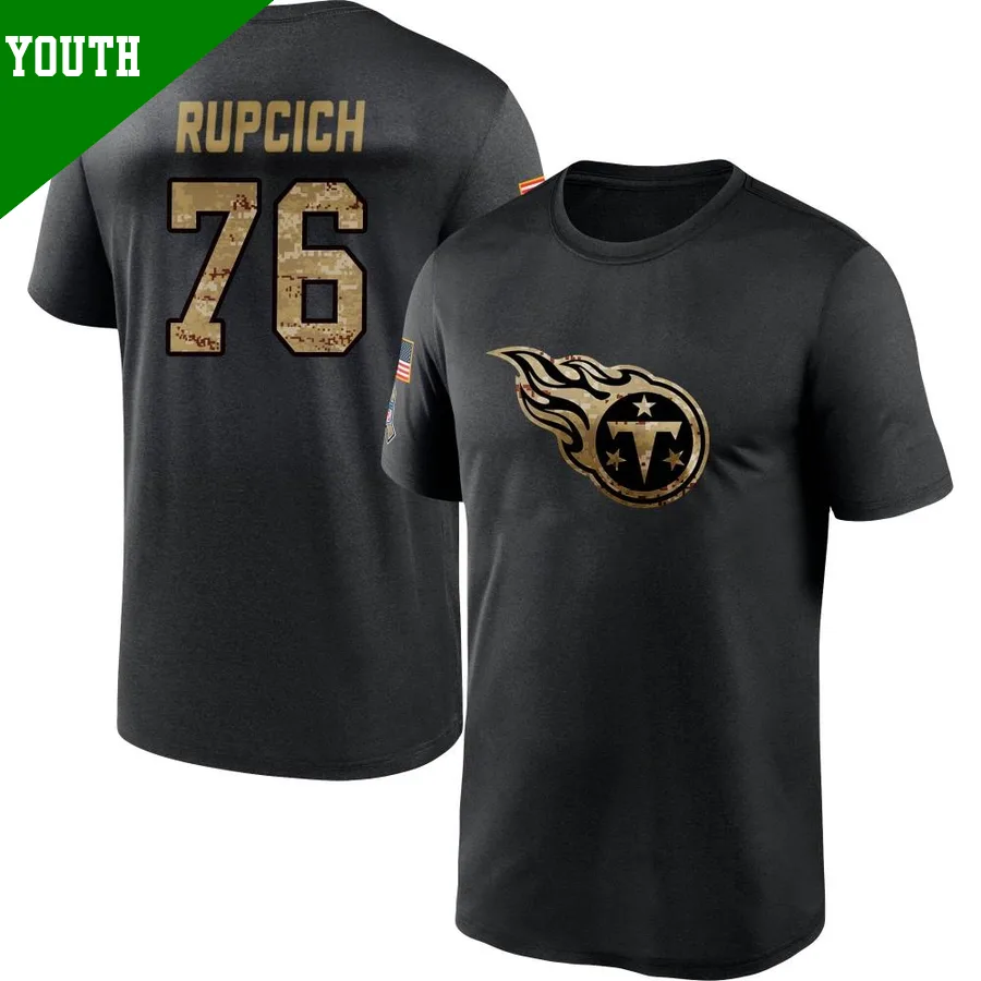 Youth ＃76 Andrew Rupcich Tennessee Titans Black 2020 Salute To Service Performance T-Shirt
